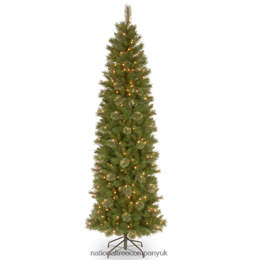 Trees | National Tree Company Pre-Lit Artificial Slim Christmas Tree Tacoma Pine Green White Lights Includes Stand 9 Feet F2L4F50